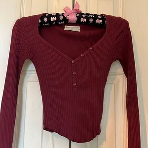 Urban Outfitters Wide Neck Maroon Henley Top